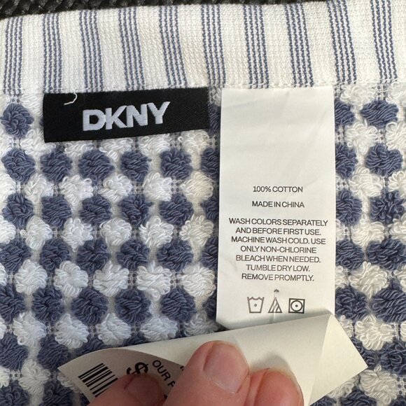 8 Pc. DKNY Monet Tile Blue White Squares Dots Stripes Towel Set Towels Gingham - Picture 8 of 11